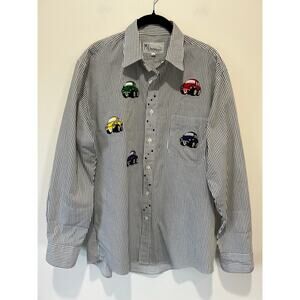 Mili Designs button down shirt size M striped car patches applique embellished